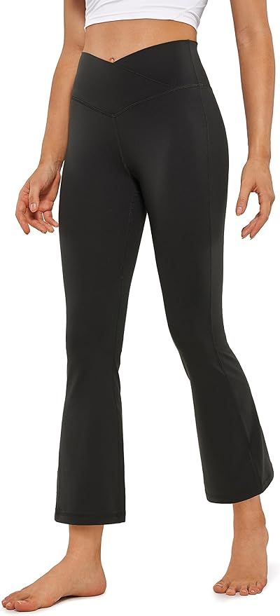 CRZ YOGA Womens Butterluxe Crossover Flare Leggings 25.6" - High Waist V Cross Bell Bottom Bootcu... | Amazon (US)