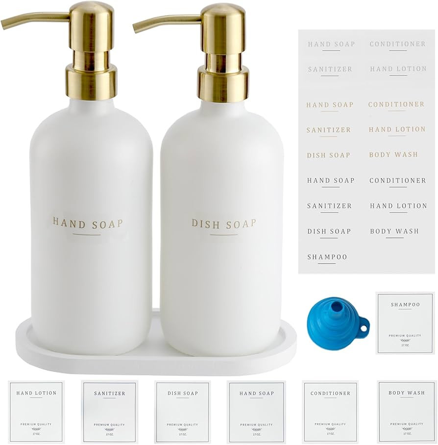 Glass Soap Dispenser - Dish Soap Dispenser for Kitchen and Hand Soap Dispenser Set, Bathroom Soap... | Amazon (US)