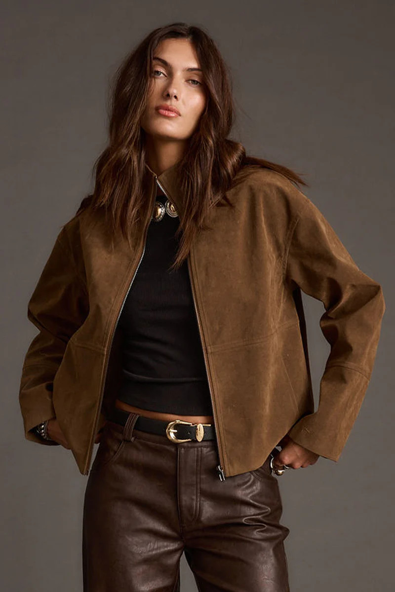 Sienna Brown Vegan Suede Jacket | 12th Tribe