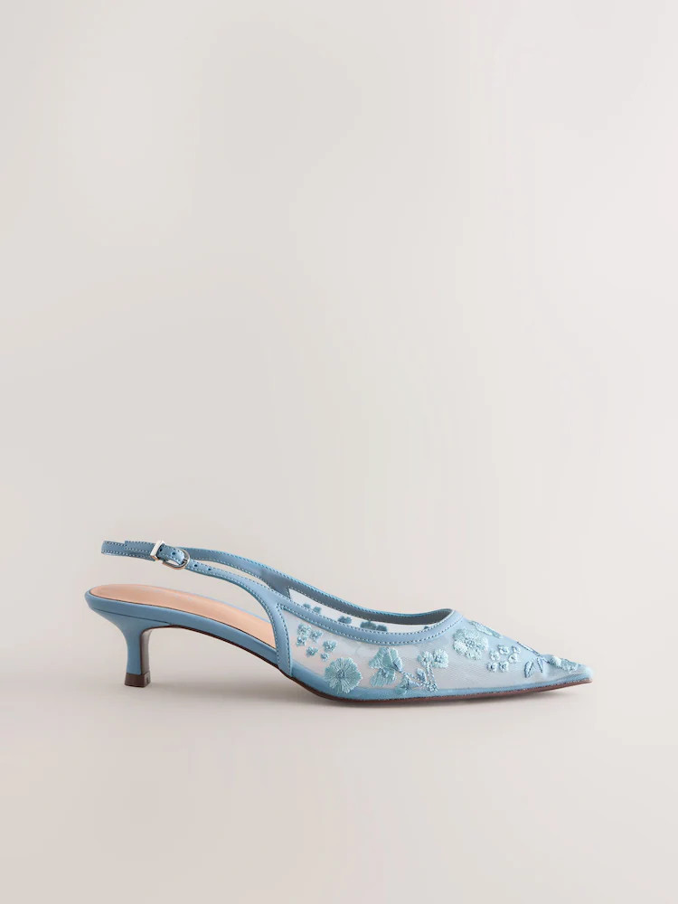Blue Forever Comfort\u00ae Embroidered Mesh Slingback Heels | Next EU