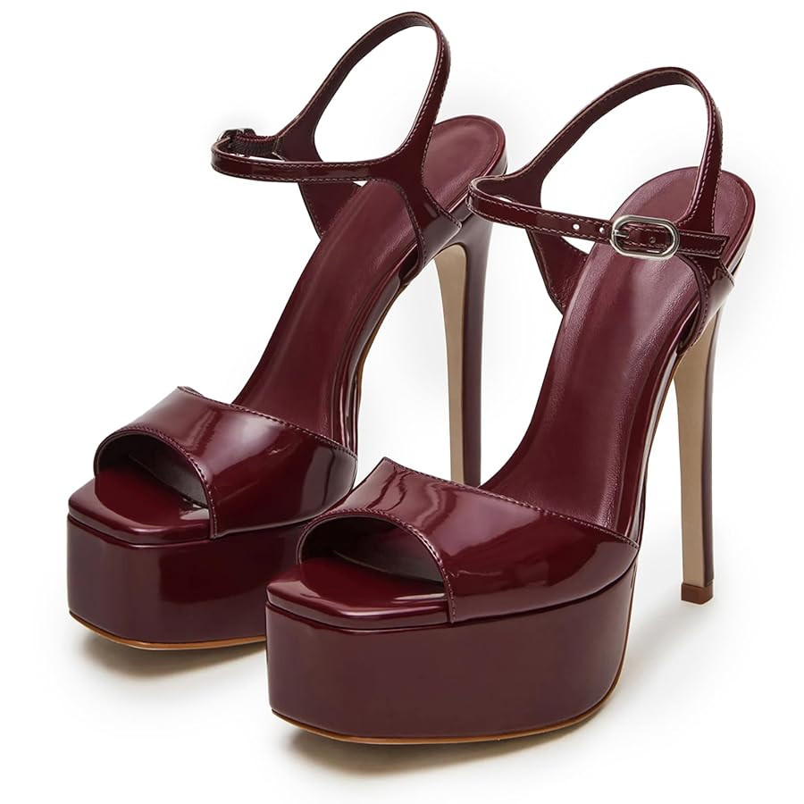 UBWDU Stiletto High Platform Heels for Women Square Open Toe Ankle Strap Heeled Sandals Prom Dres... | Amazon (US)