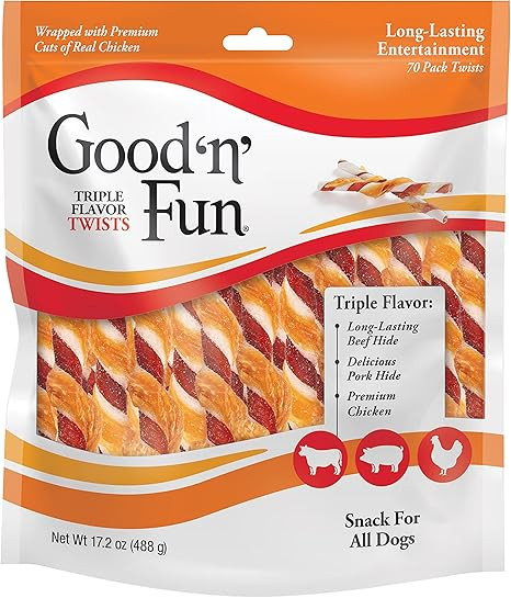 Good ‘n’ Fun Triple Flavor Twists for All Dogs, 70 Count, Treat Your Dog to Long-Lasting Chew... | Amazon (US)