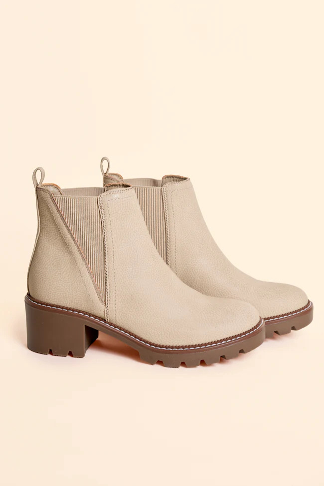 Paula Side Gore Beige Booties | Pink Lily