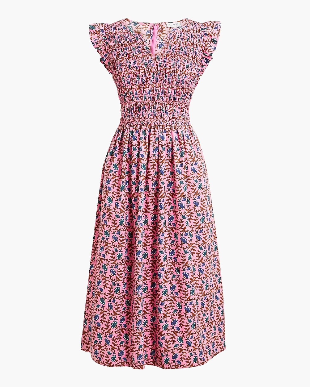 Smocked flutter-sleeve midi dress | J.Crew Factory