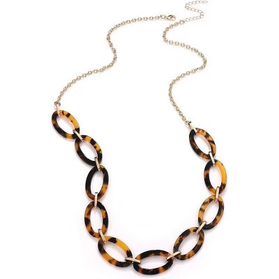 Summit Adventure Acrylic Tortoise Link Necklace Leopard Print Metal Oval Resin Chain Link Acetate Collar Necklace | Target