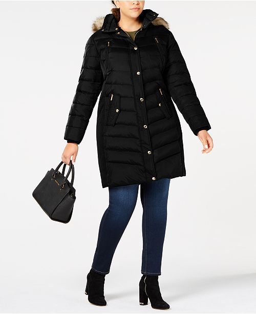 Plus Size Hooded Faux-Fur-Trim Puffer Coat, Created For Macy's | Macys (US)