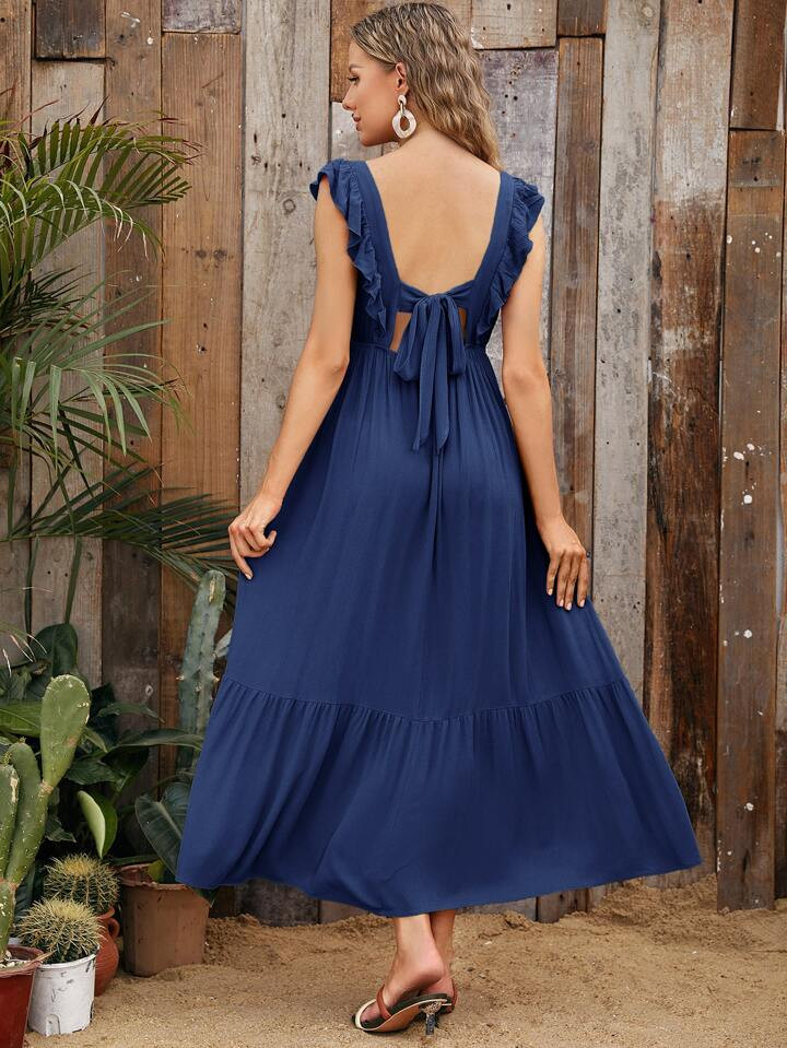 SHEIN Maternity Tie Backless Ruffle Trim Dress | SHEIN