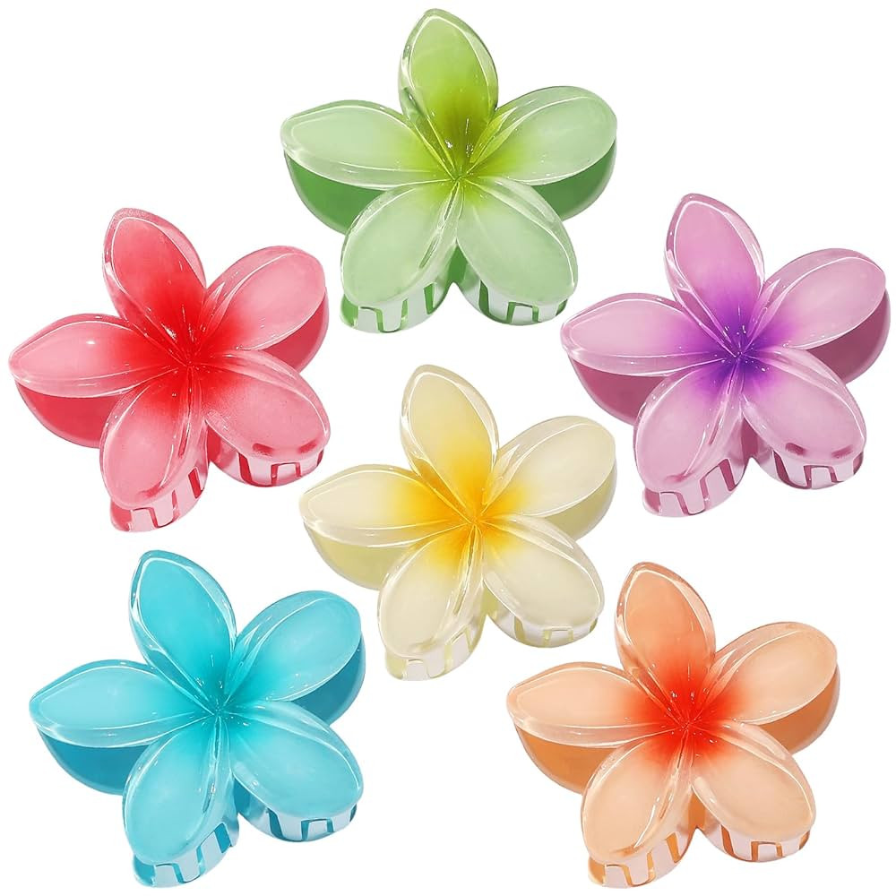 Flower Hair Clips 6 PCS Hawaiian Claw Clips for Vacation Hibiscus Hair Claw Clips Cute Large Hair... | Amazon (US)