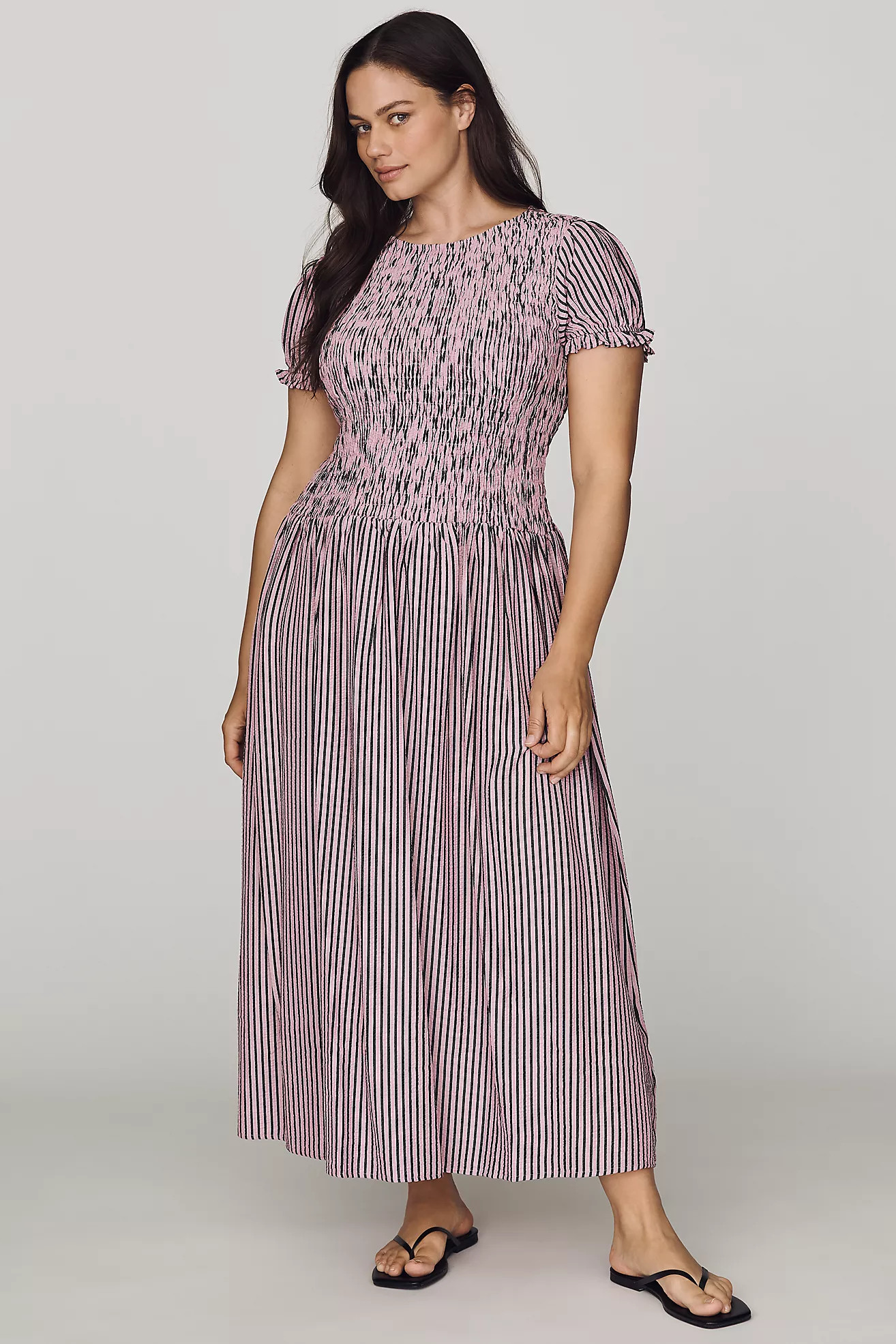 Maeve Margie Smocked Stripe Midi Dress | Anthropologie (US)
