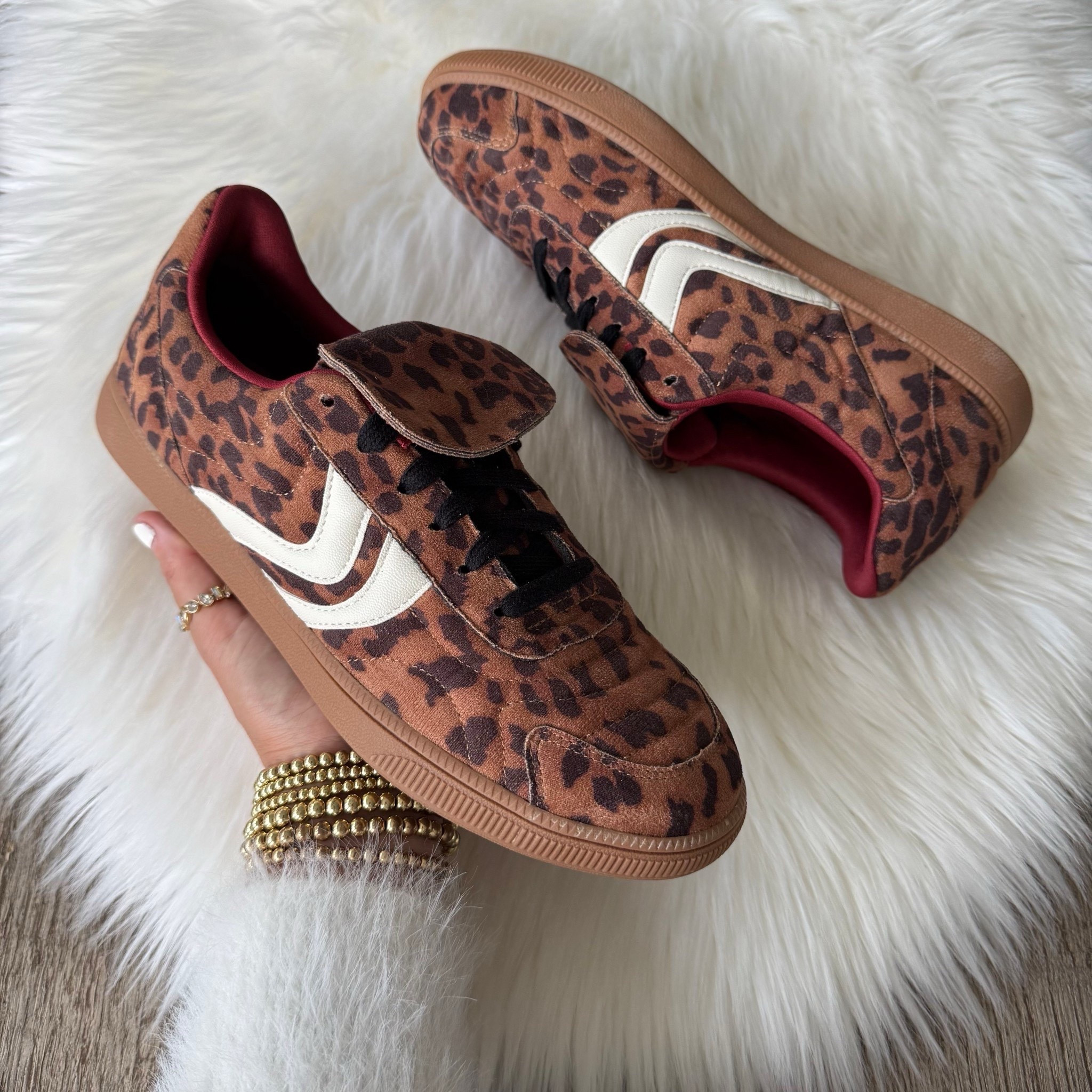 Walmart fashion find Madden NYC Women's Fold Over leopard Sneakers go up a half size. Only $40