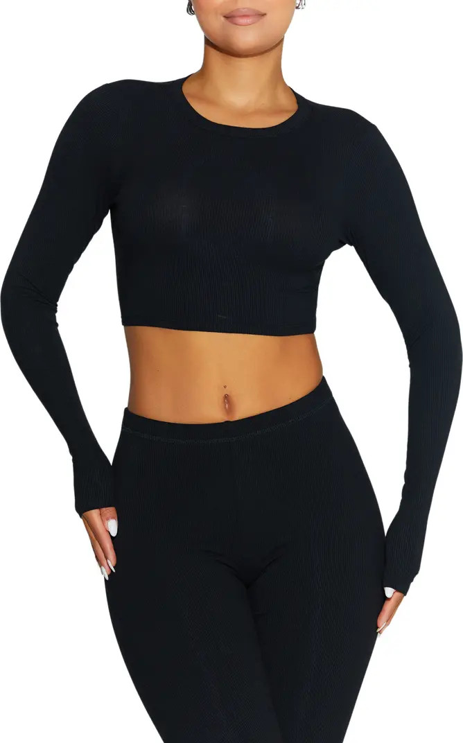 N BY NAKED WARDROBE Rib Crewneck Long Sleeve Crop Top | Nordstromrack | Nordstrom Rack