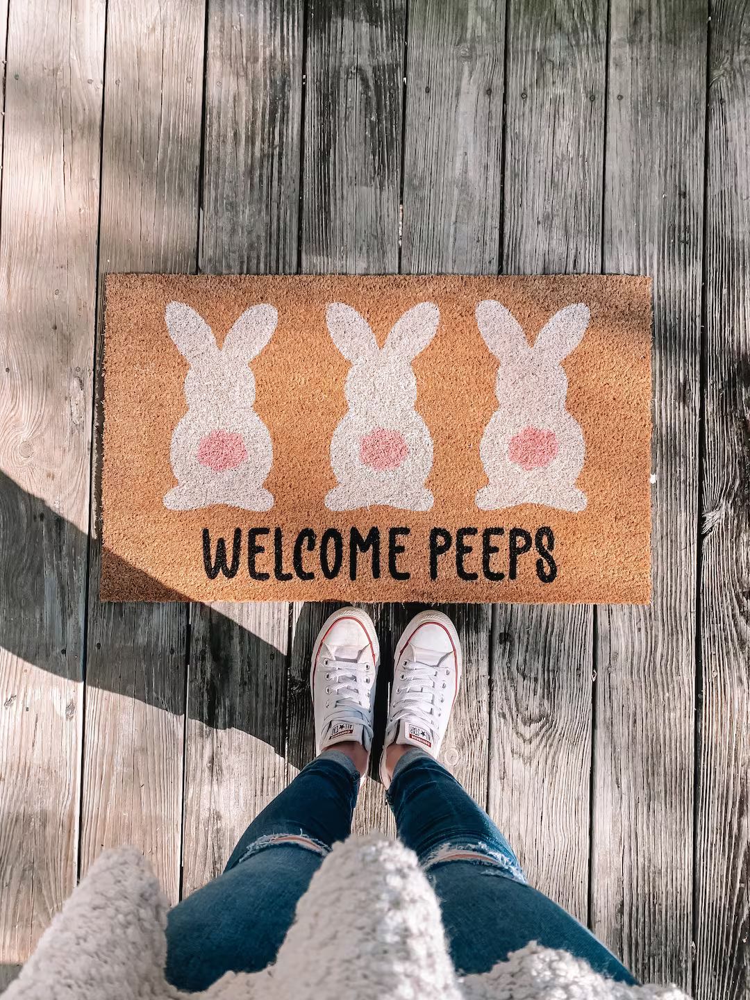 Welcome Peeps Easter Doormat | Easter Bunny Doormat | Cute Easter Welcome Mat | Spring Doormat | ... | Etsy (US)
