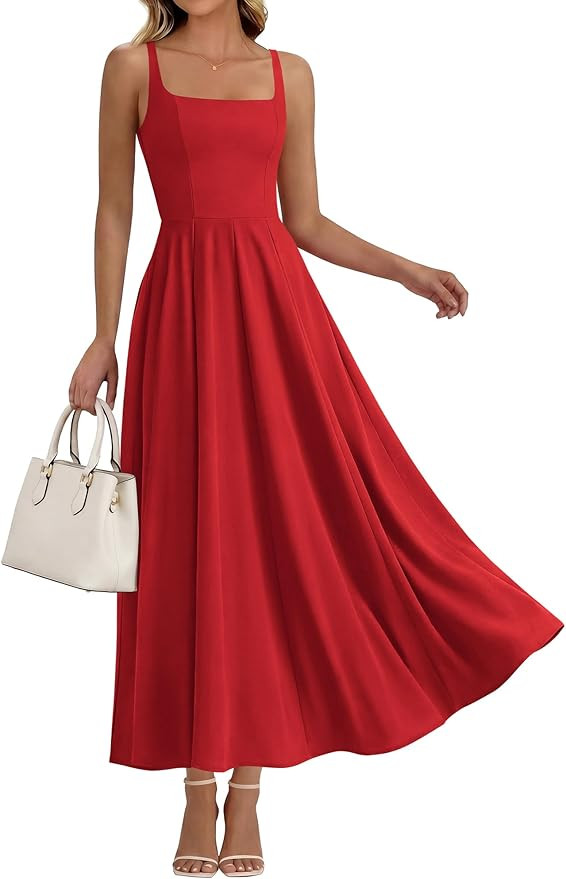 BTFBM Women Summer Square Neck Maxi Dress Spring 2026 Elegant Classy Sleeveless Formal Wedding Gu... | Amazon (US)