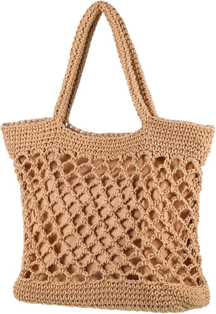 Cotton Tote Handbags Handmade Women Shoulder Bags Crochet Summer Cotton Threads Weave Bags Beach Han | Amazon (UK)
