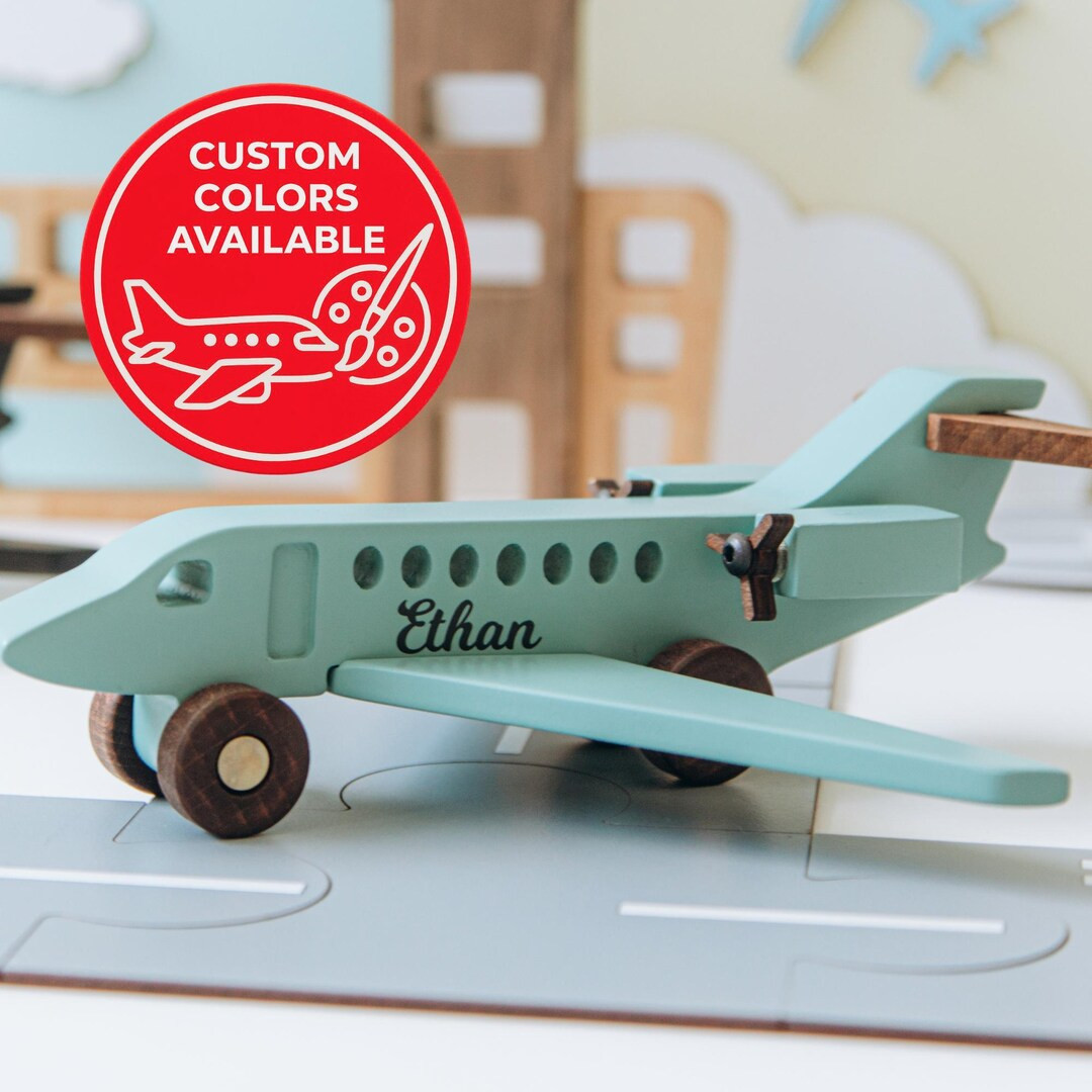 Wooden Toy Plane With Name Sensory Activity Toys Handmade Custom Airplane Christening Gift Montes... | Etsy (US)