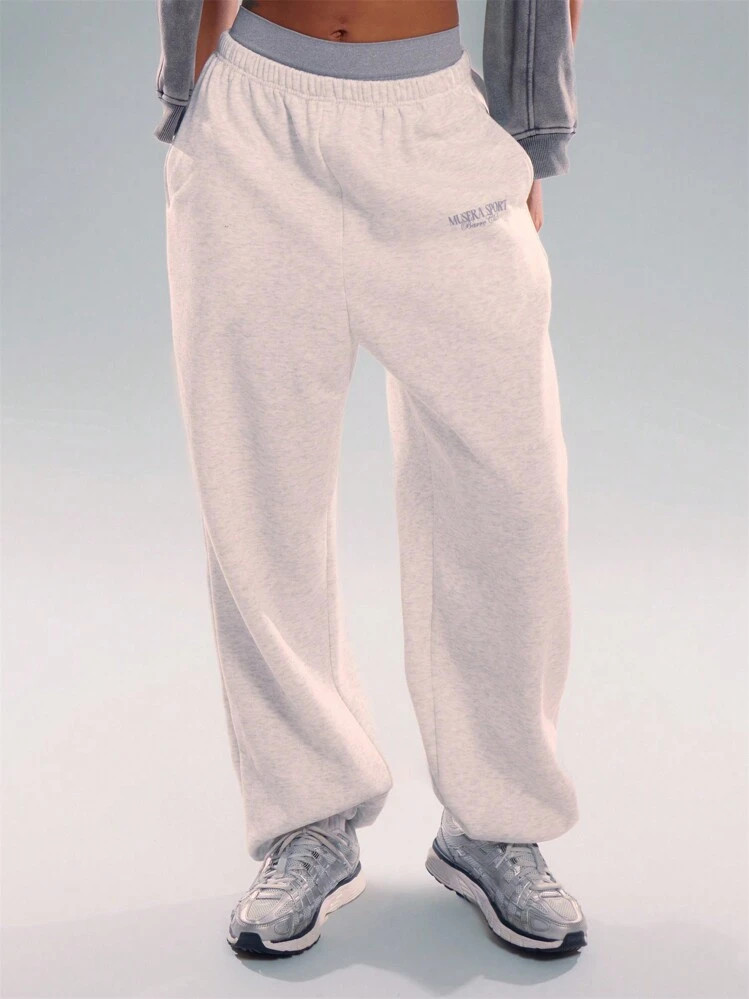 Musera Sport Pantal\u00f3n jogger con logo y pu\u00f1os anchos para mujer, para p\u00e1del, tenis... | SHEIN