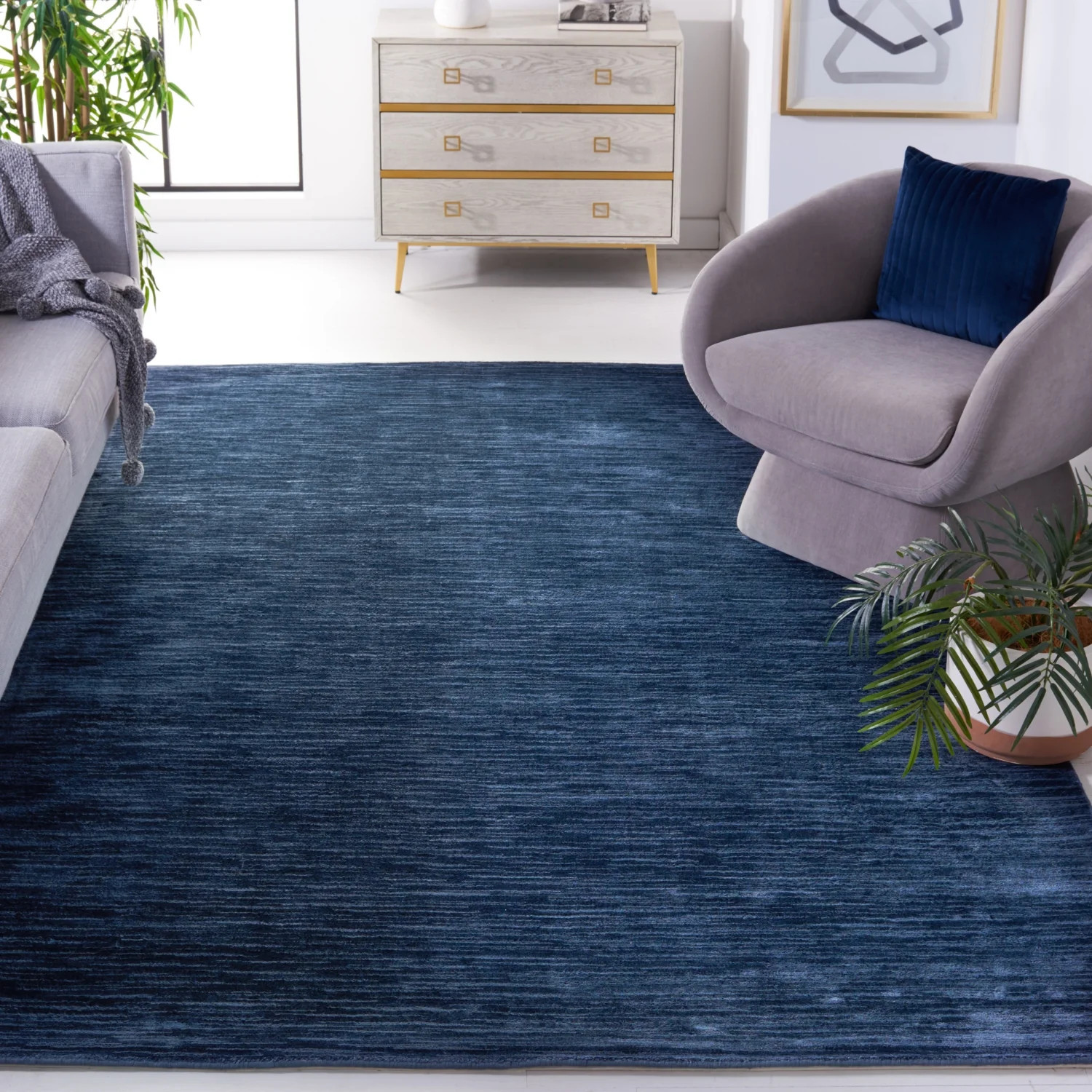 Mirage Hand Made Area rug, Navy Solid / Tonal Style Non-Shedding | Shop Simon