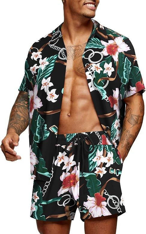 COOFANDY Men's Flower Shirt Hawaiian Sets Casual Button Down Short Sleeve Shirt | Amazon (CA)