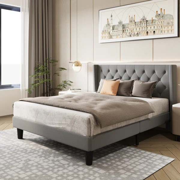 Hilbert Upholstered Low Profile Platform Bed Frame with Headboard | Wayfair North America