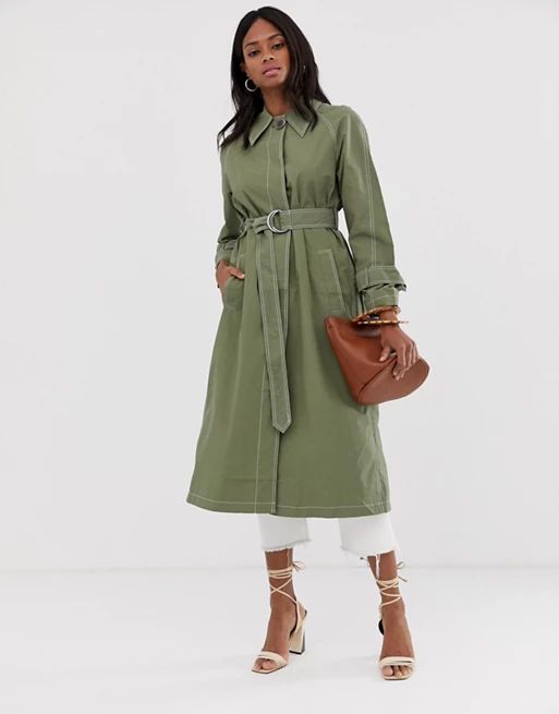 ASOS DESIGN – Trenchcoat mit Kontrastnähten und Statement-Knopf | ASOS DE