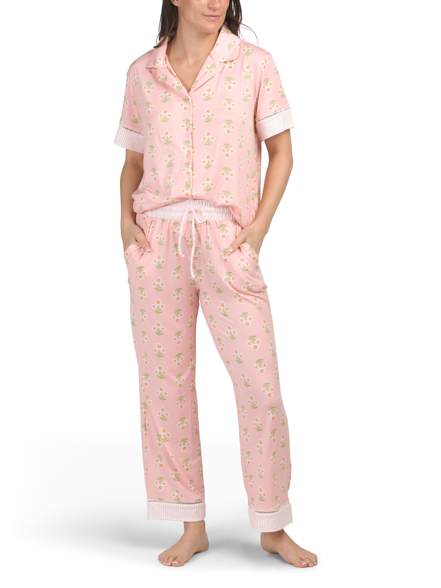 2pc Daisy Notch Collar Pajama Top And Pants Set | Family Pajamas | Marshalls | Marshalls