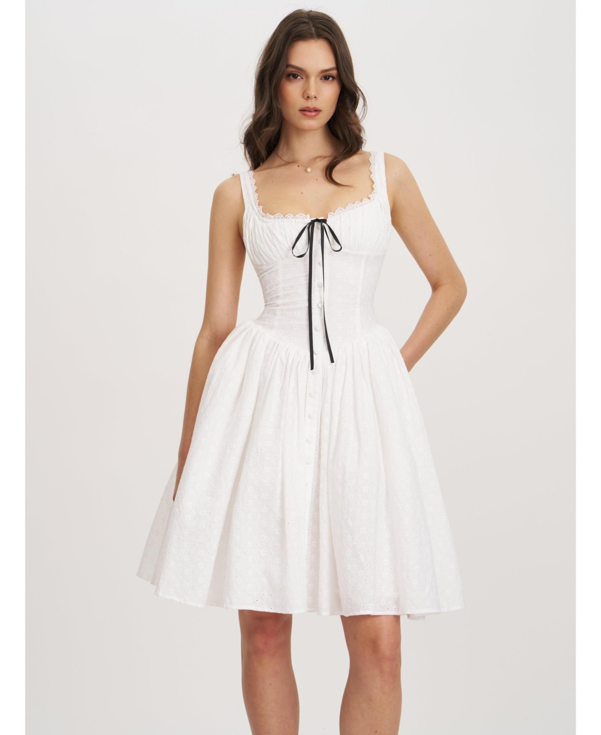 Miss Circle Women's Madison Cotton Eyelet Square Neck Midi Dress - White | Macy's