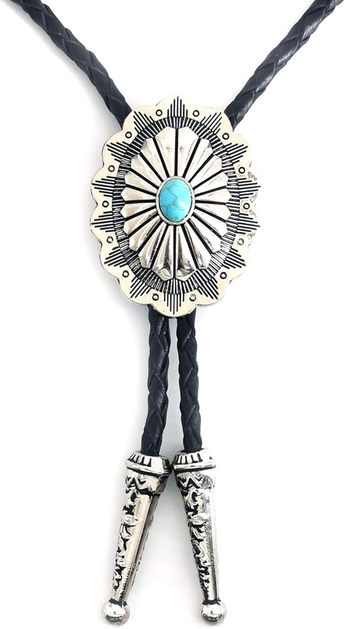 Amazon.com: LAXPICOL Vintage Turquoise Stone Bolo Tie For Men Western Cowboy Oval Cool Retro Bola... | Amazon (US)