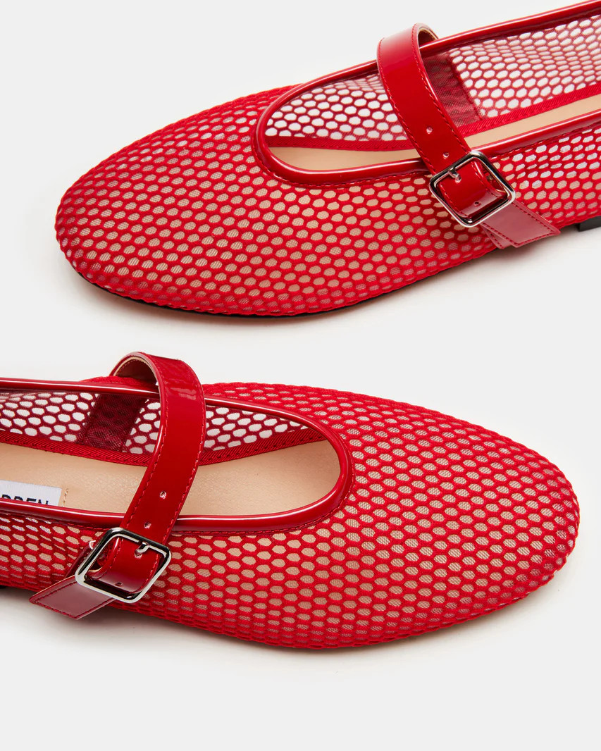 DREAMING Red Mesh Mary Jane | Women's Flats | Steve Madden (US)