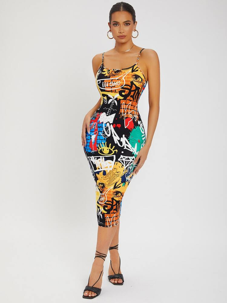 SHEIN SXY Allover Print Backless Bodycon Dress | SHEIN