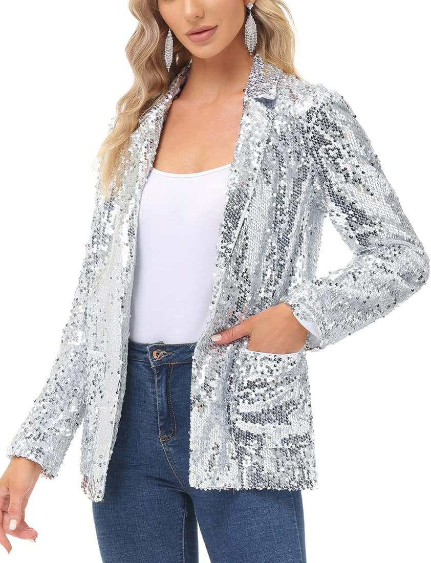 KANCY KOLE Women's Sequin Jackets Open Front Blazer Jacket Casual Long Sleeve Sparkly Cardigan Co... | Amazon (US)