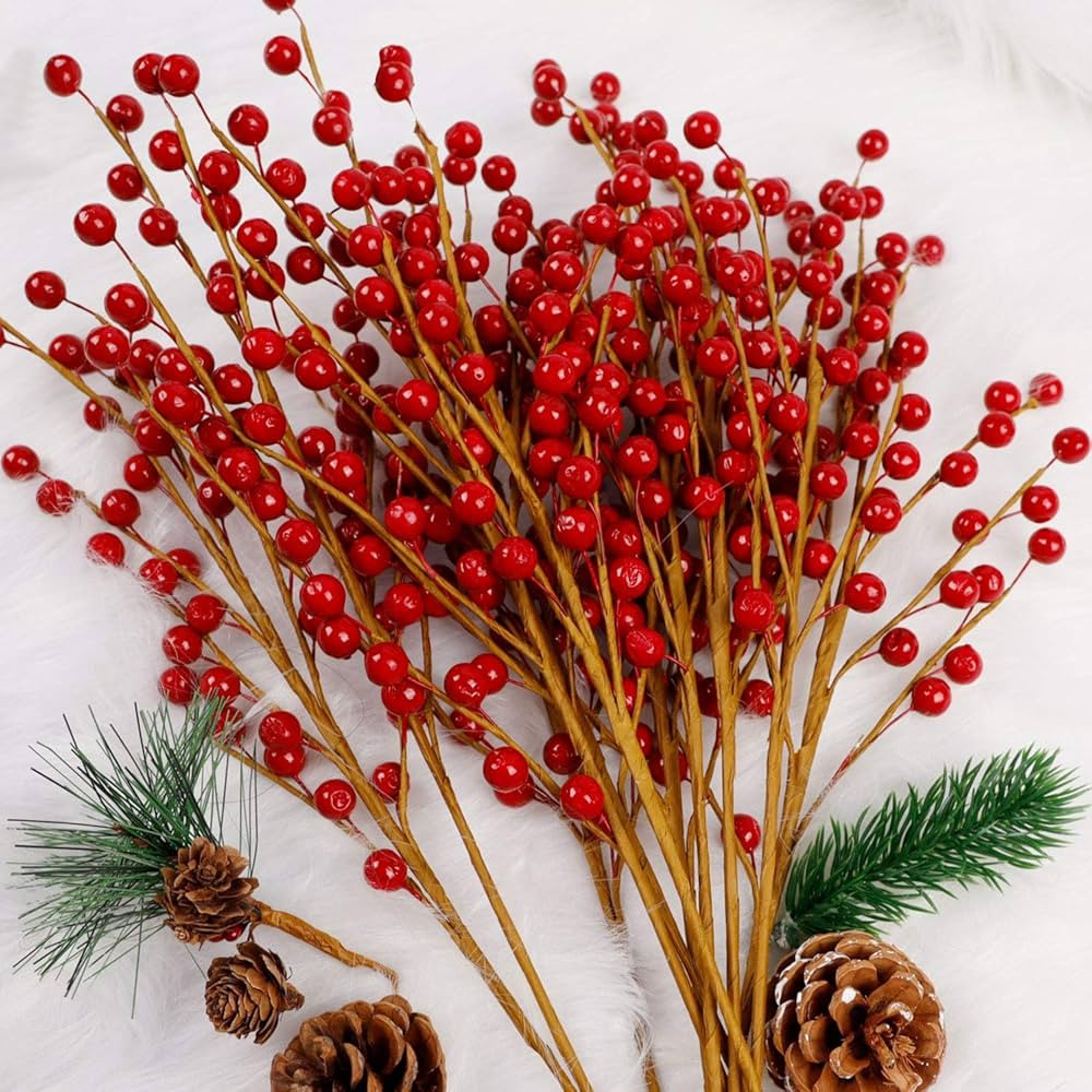 DR.DUDU 12 Red Holly Berry Stem Picks - Decorative Wire Stem Branch Sprays for Christmas Tree Dec... | Amazon (US)