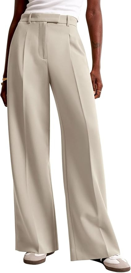 NIMIN Women Wide Leg Pants High Waisted Dressy Work Trousers Business Casual Palazzo Pants with P... | Amazon (US)