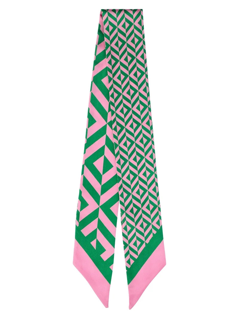 No Boundaries Women's Skinny Scarf Wrap, Turf Green/Pink Jubilee Geo Design for Adults | Walmart (US)
