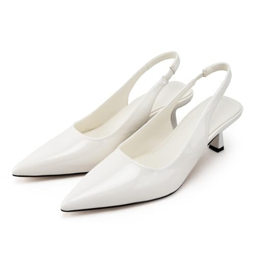 DREAMCIA White Kitten Heels Pointed Toe Slingback Heels for Bride Dresses Wedding Shoes 9 | Amazon (US)