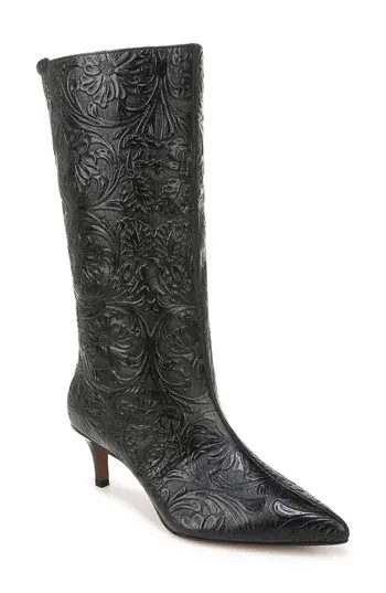 SARTO by Franco Sarto Amari Floral Embossed Pointed Toe Boot in Black Embossed at Nordstrom Rack, Size 6 | Nordstrom Rack