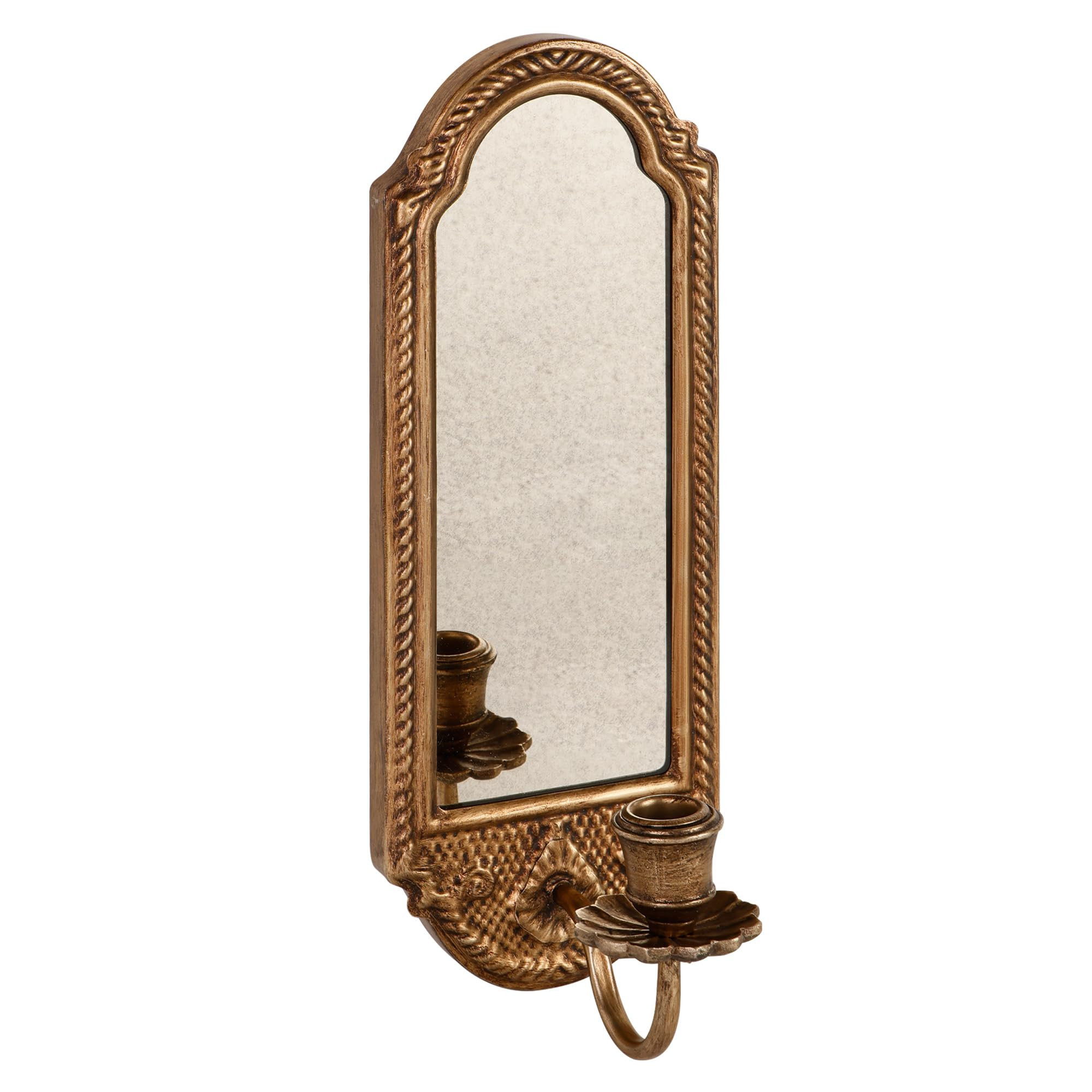 SOFFEE DESIGN Vintage Gold Wall-Mounted Candle Sconce with Mirror - Floral Base & 3D Woven Textur... | Amazon (US)