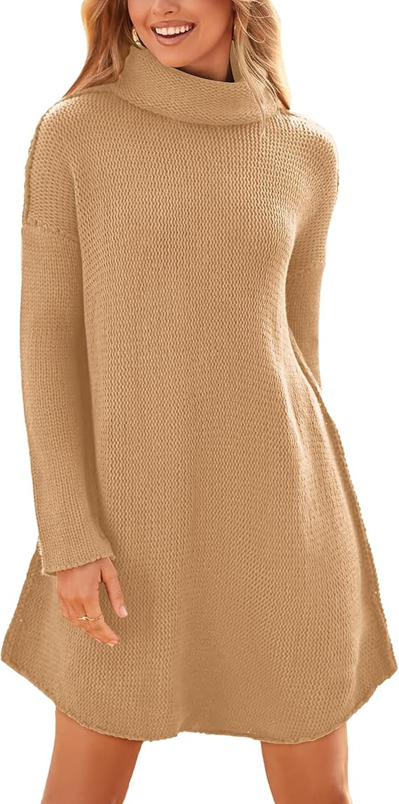 BTFBM Women's Fashion Turtleneck Long Sleeve Sweaters Oversized Casual Chunky Knit Fall Winter Sl... | Amazon (US)