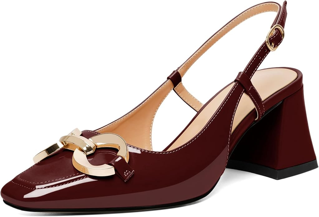 Zamikoo Women's Square Toe Block Slingback Heels, Chunky Heels with Metal Buckle Dress Pumps Shoe... | Amazon (US)
