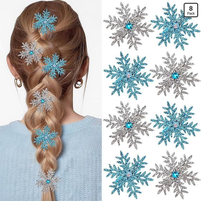 Atoden Pasadores para el cabello con copos de nieve brillantes, 8 unidades, accesorios para el ca... | Amazon (US)