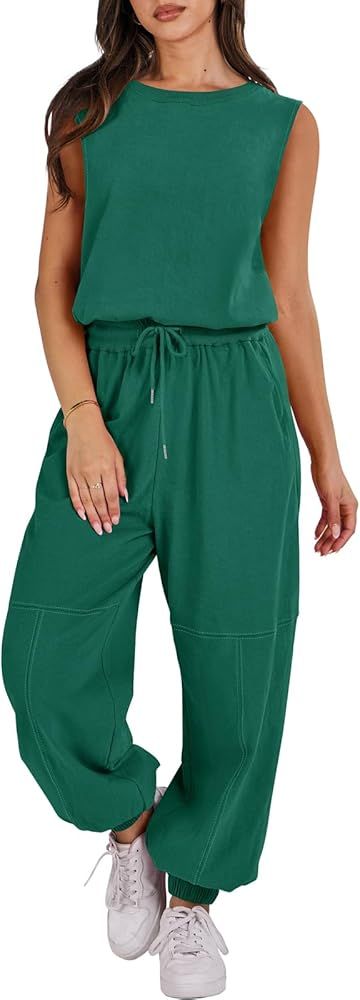 ANRABESS Womens Sleeveless Crewneck Loose Fit Open Back Jumpsuits Outfits One Piece Workout Activ... | Amazon (US)