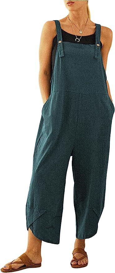 Qiaomai Womens Baggy Adjustable Suspender Overall Jumpsuit Harem Romper with Pockets | Amazon (US)