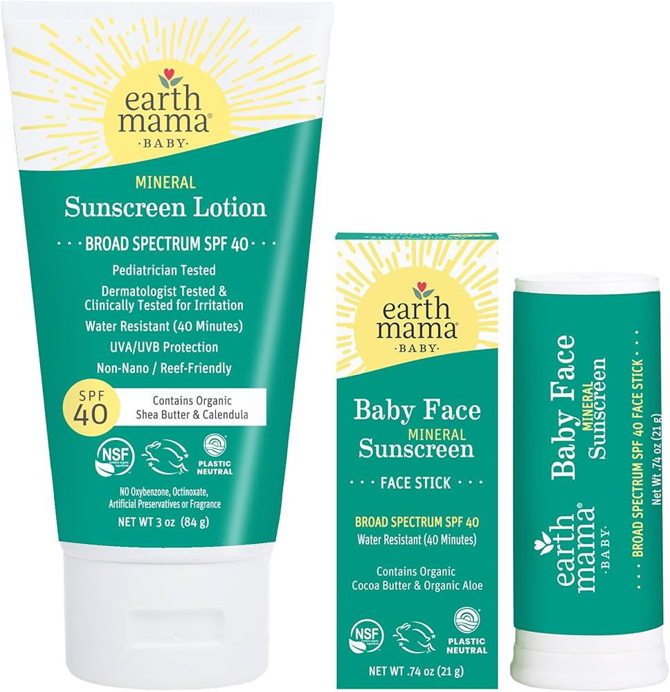 Earth Mama Baby Face Mineral Sunscreen Stick & Lotion Set, SPF 40 | Reef Safe, Non-Nano Zinc, Con... | Amazon (US)