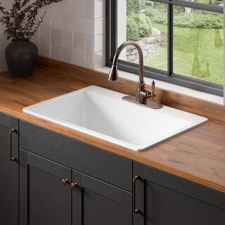 Jackson 33 in. 3-Hole Drop-in Single Bowl Crisp White Fireclay Kitchen Sink | The Home Depot