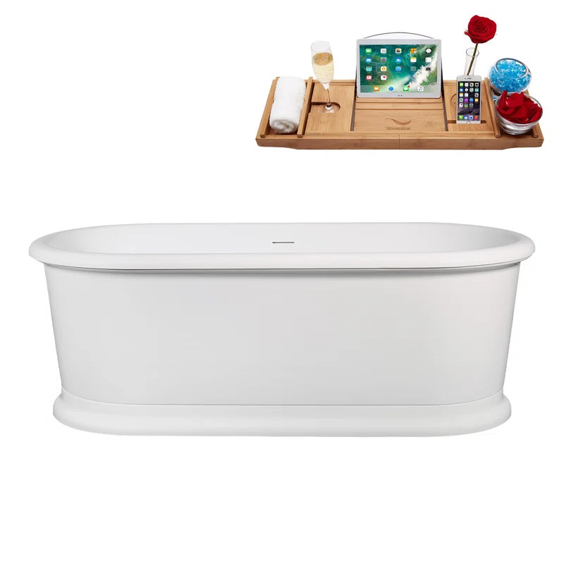 71" Streamline Soaking Freestanding Tub and Tray With Internal Drain | Wayfair North America