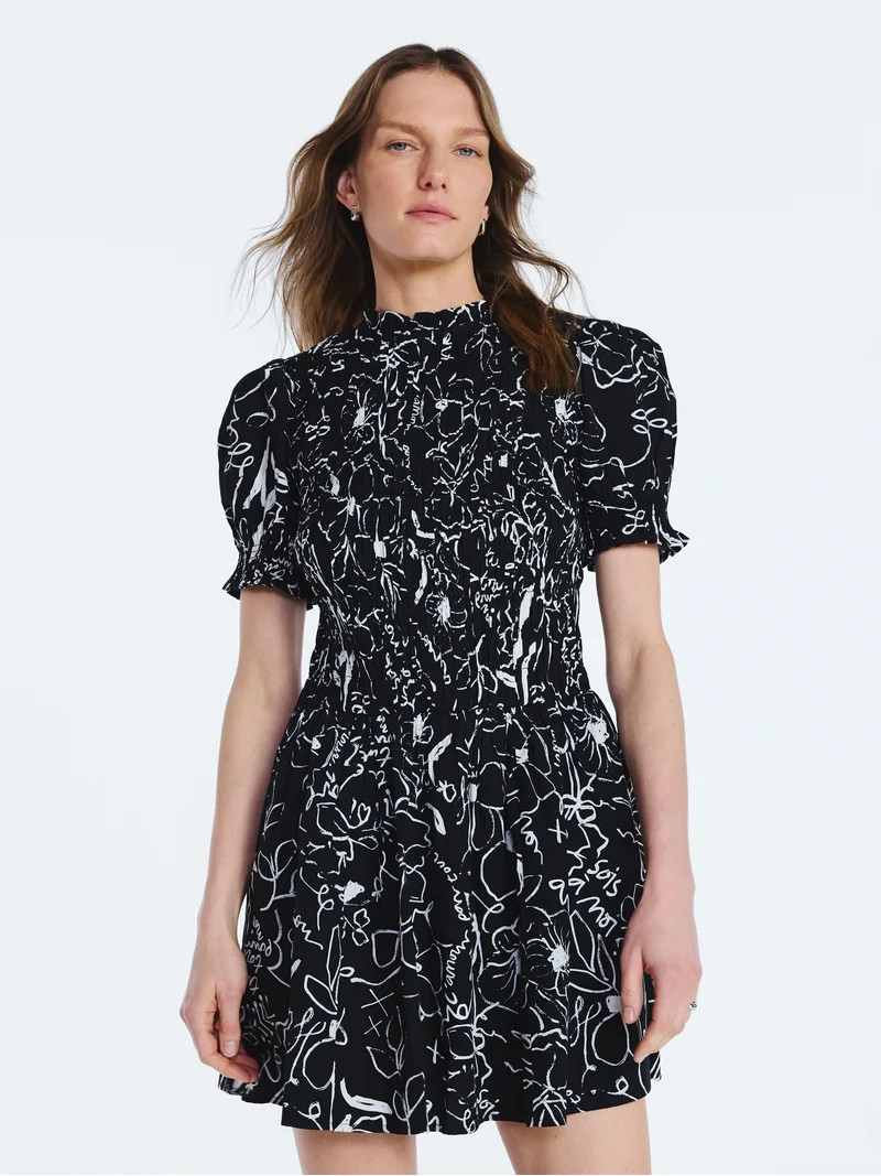 Scoop Women’s and Women's Plus Smocked Floral Mini Dress, Sizes XS-4X | Walmart (US)