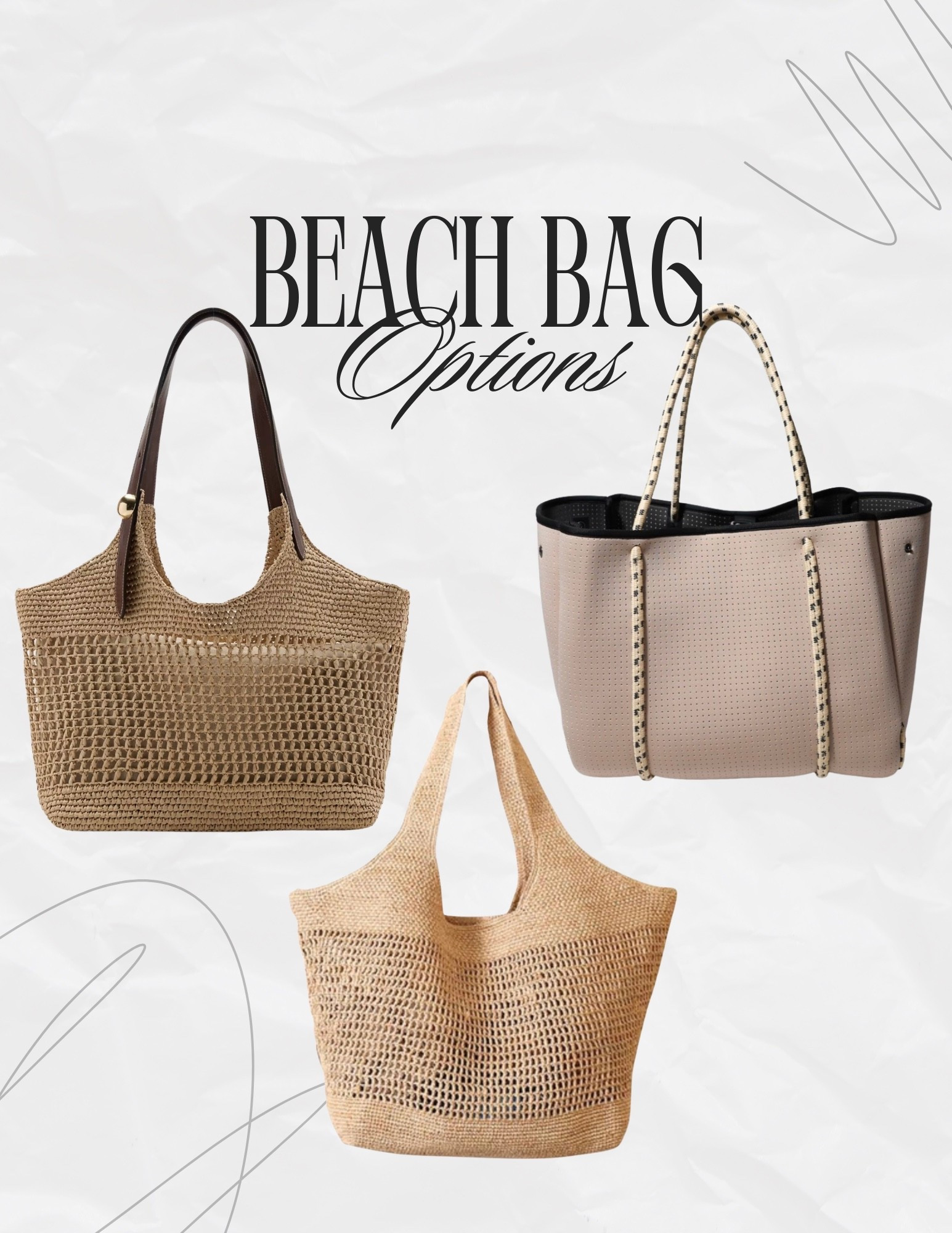 Versatile beach bag options for your next trip! Not only are they practical and spacious but the best part is … they all pack flat in your suitcase ✈️ 