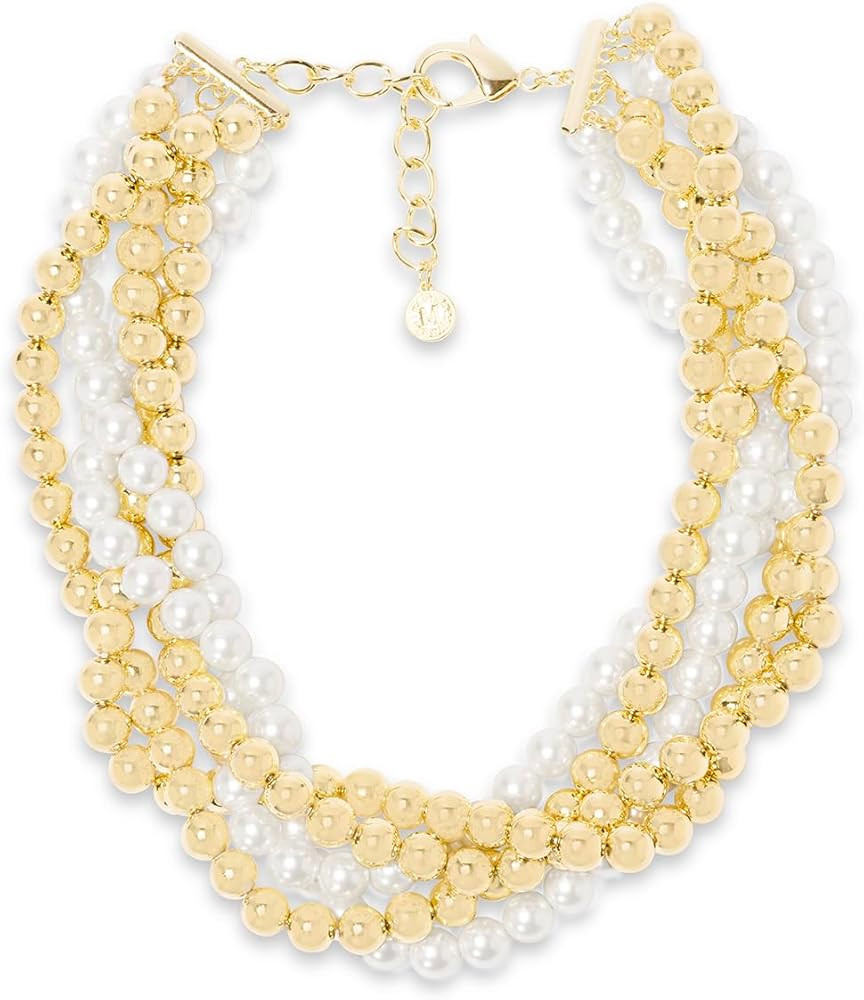 Martha Stewart Five Strand Pearl and Gold Ball Twisted Necklace In Gold For Women | Amazon (US)