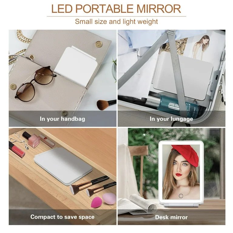 FUNTOUCH Lighted Travel Mirror, 3 Color Makeup Mirror, Portable Vanity Mirror, Rechargeable Foldi... | Walmart (US)