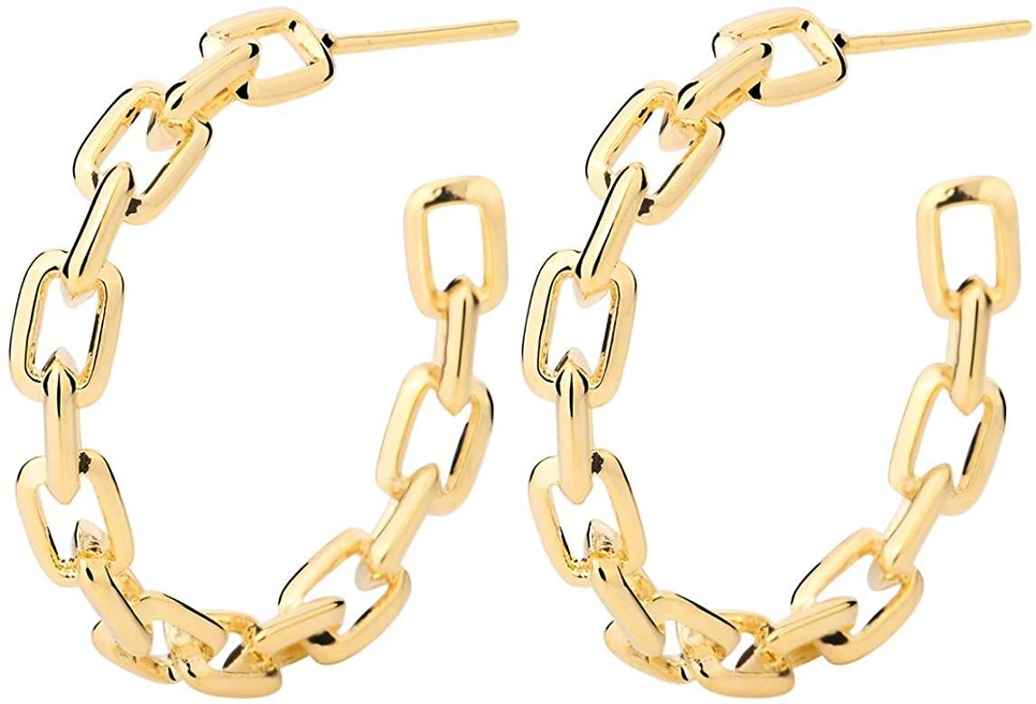 Hoop Earrings for Women - Link Hoop Earrings in Gold - Chain Hoop Link Dangle Drop Earrings for G... | Amazon (US)