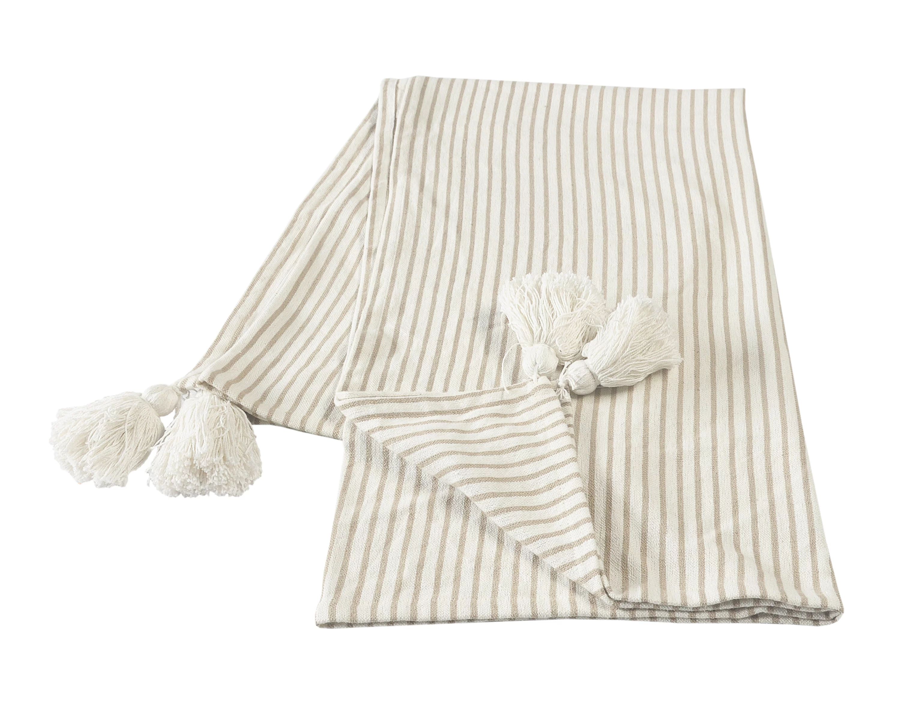 LR Home Striped Tassel Throw Blanket, Ivory / Beige, 50 in. x 60 in. | Walmart (US)